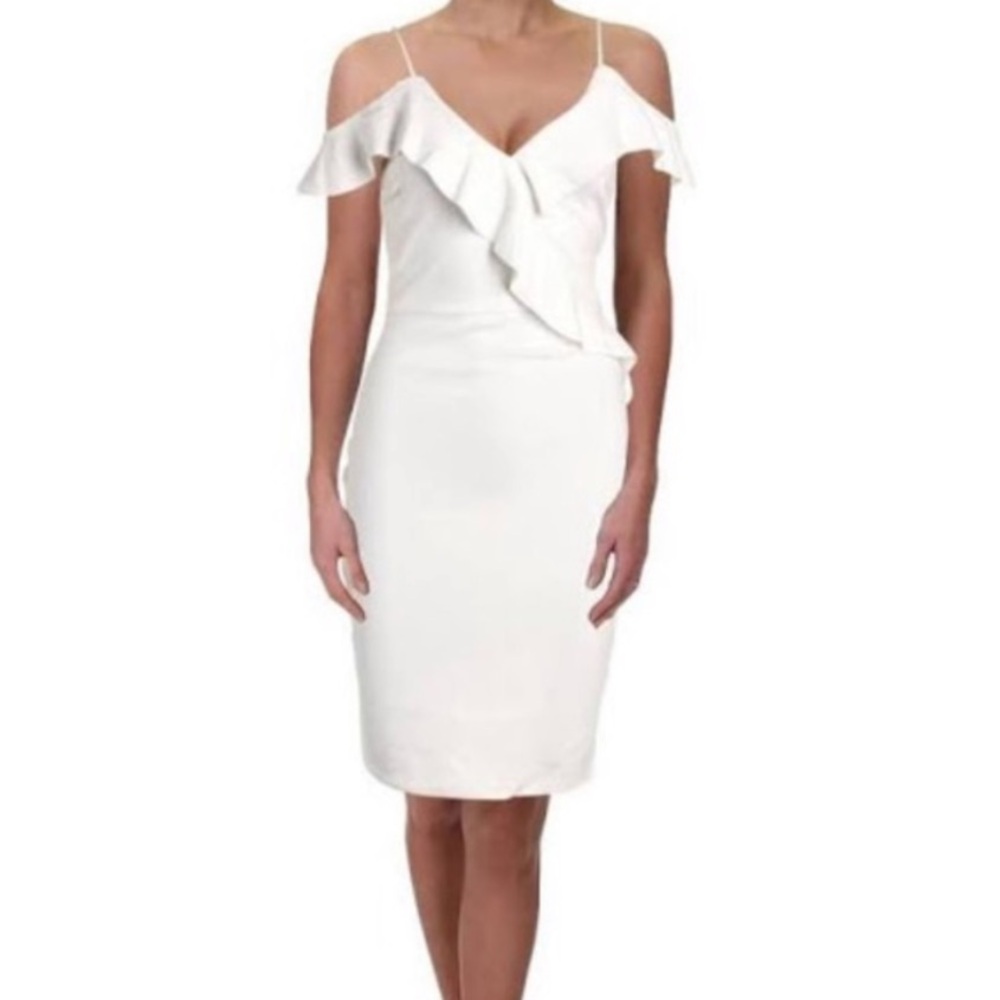 Aqua Ruffle Asymmetrical Bodycon Bridal Shower Dress M White